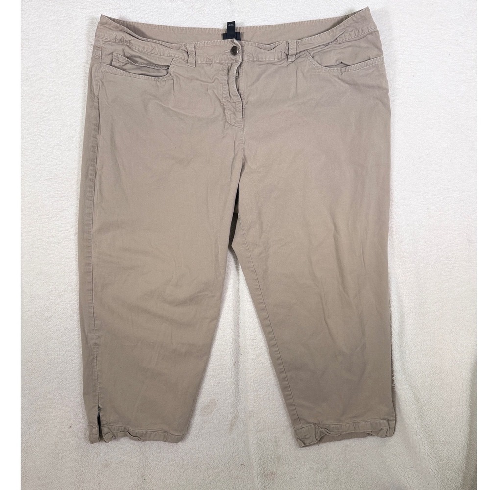 Eileen Fisher Khaki Tan Cropped Pants Womens XL Capris Ankle Zip Stretch Casual‎